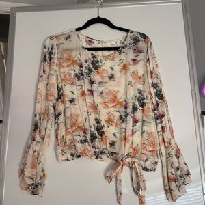 Socialite Cream Floral Cropped Blouse with Tie Detail